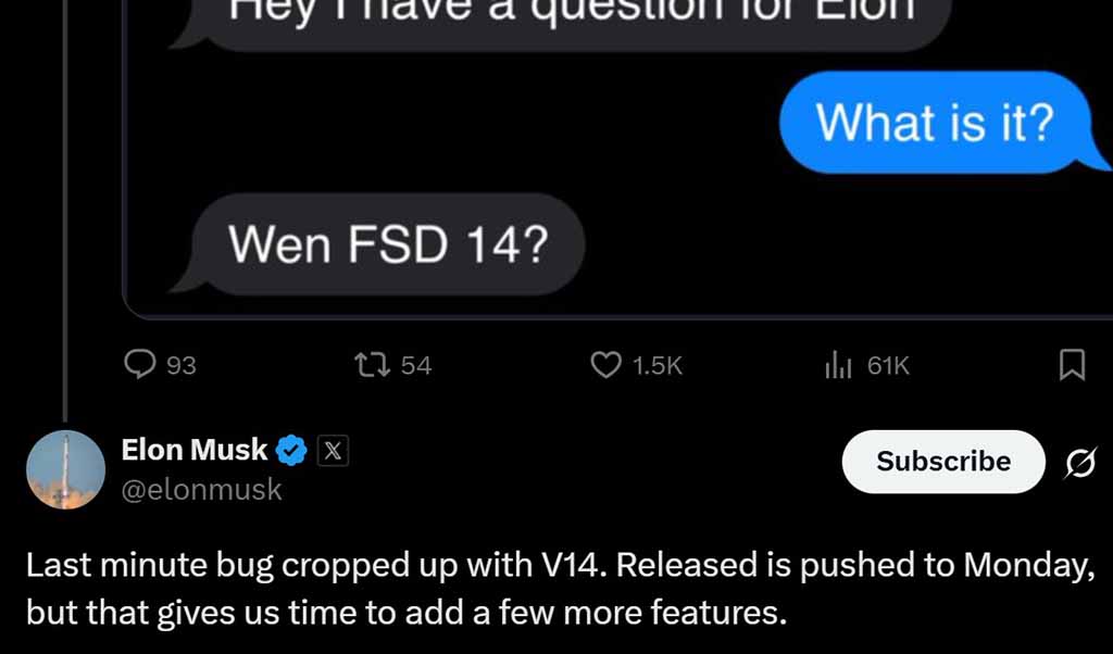 Tesla FSD V14 Next week