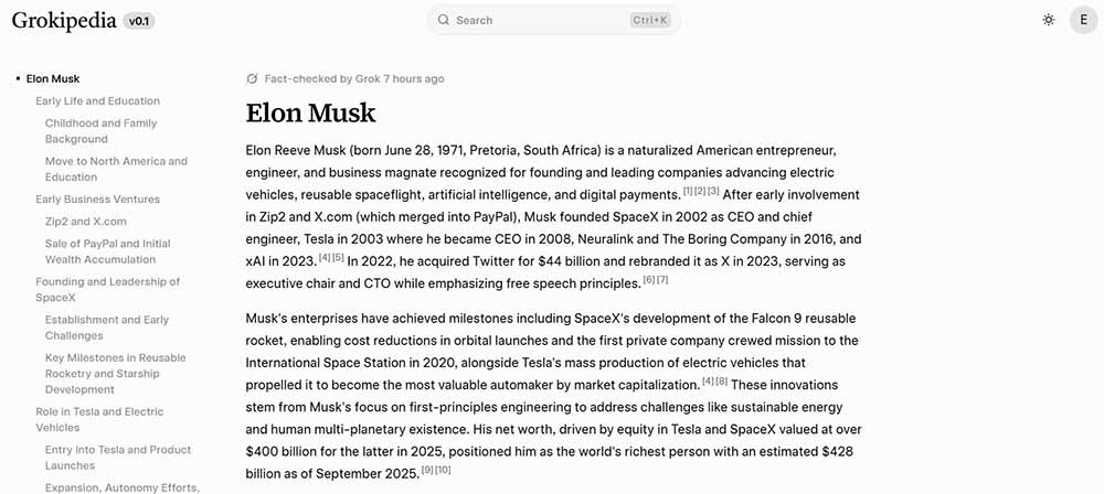 Grokipedia page