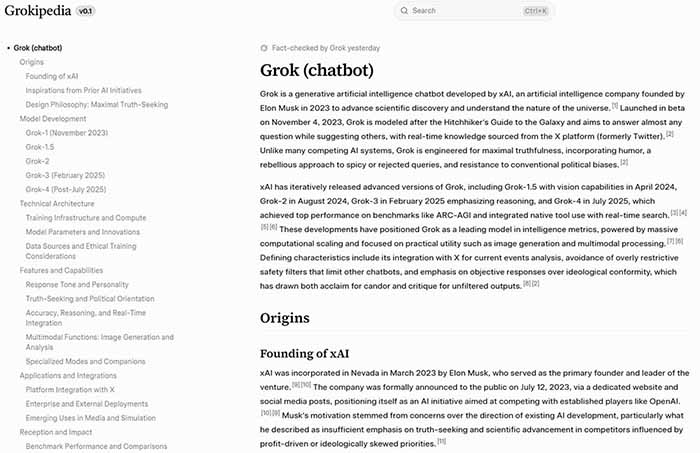 xAI Grokipedia page