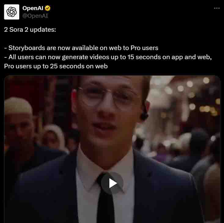 OpenAI Sora 2 update brings 25-second video length
