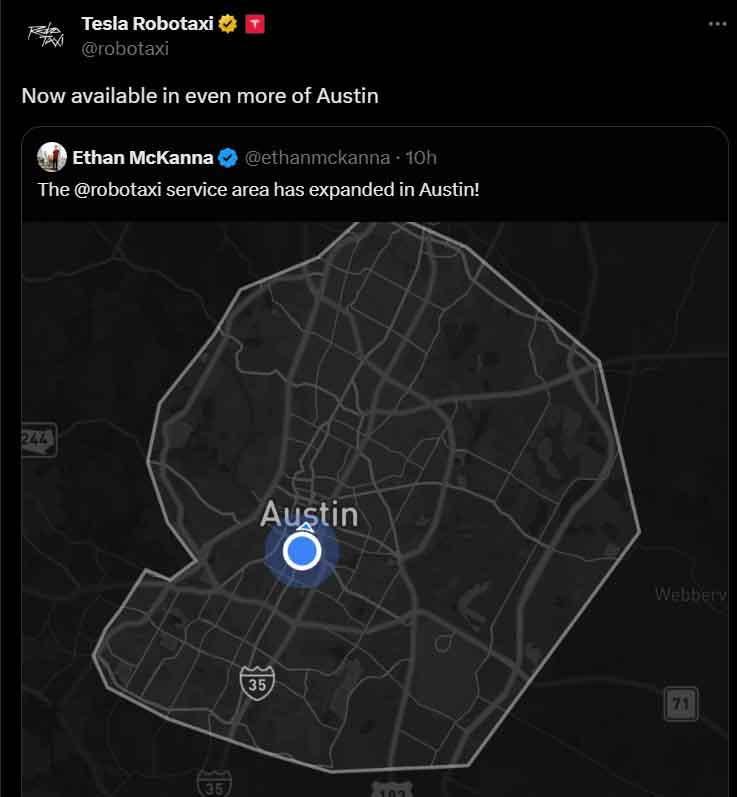 Tesla Robotaxi Area Expanded