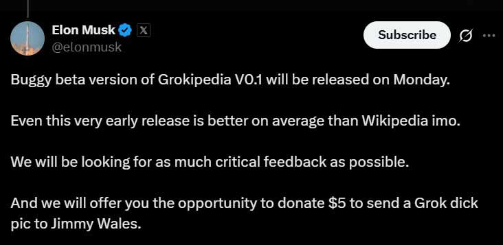 xAI CEO Grokipedia next week