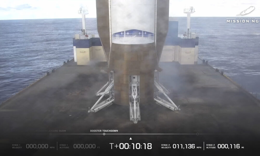 Blue Origin New Glenn first-stage landing on a droneship