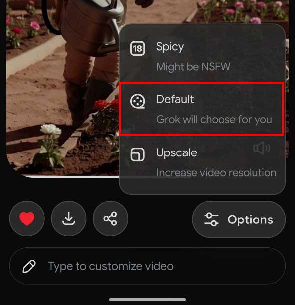 xAI Grok Imagine default setting