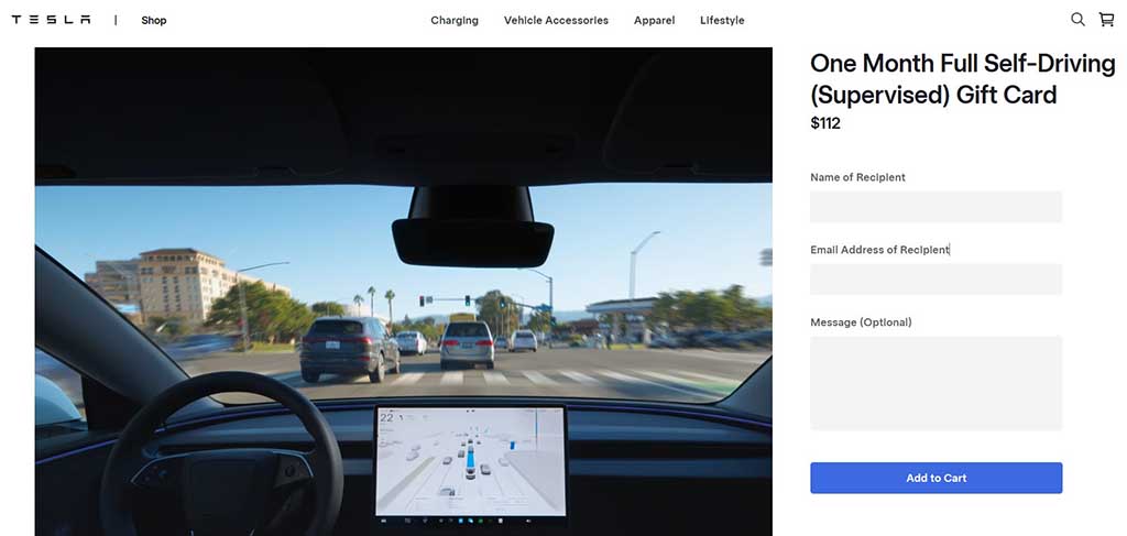 Tesla FSD gift card