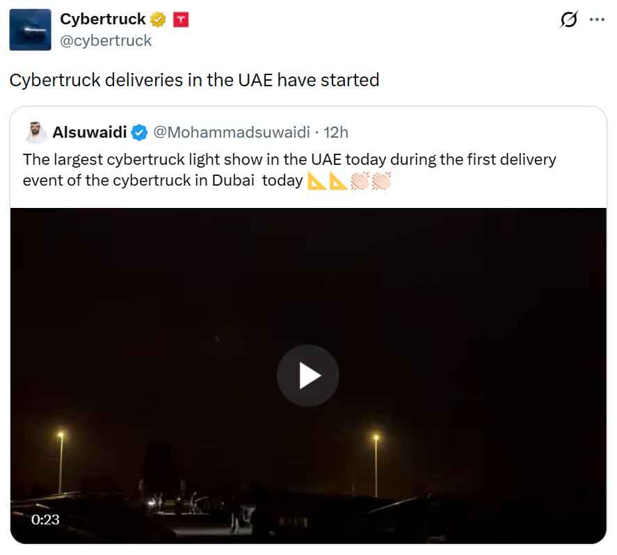 Tesla begins Cybertruck deliveries in the UAE