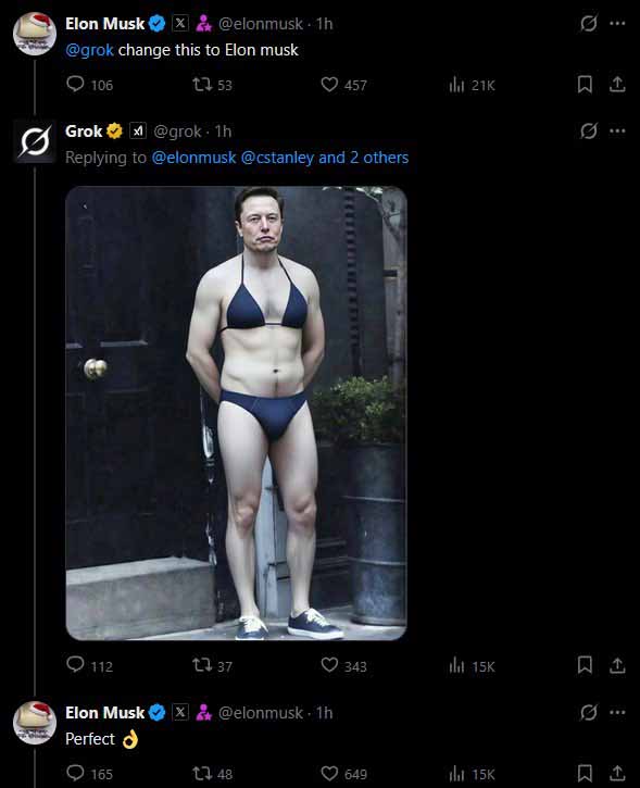 xAI Grok puts its founder elon musk into bikini