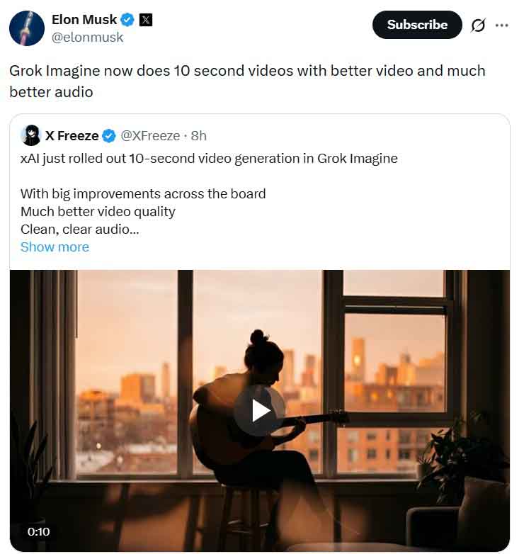 xAI Grok Imagine 10-second video generation
