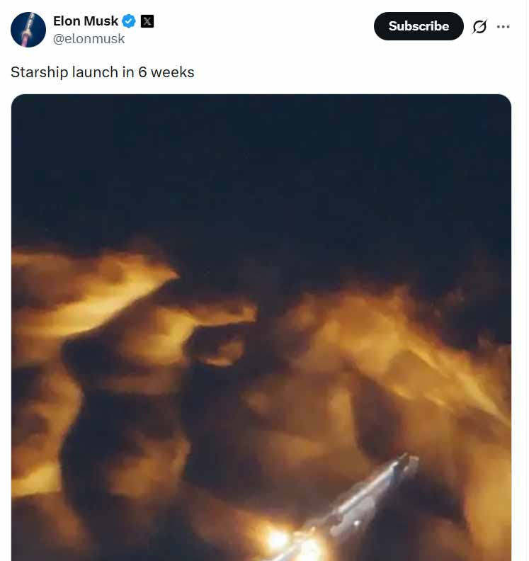 SpaceX Founder, Elon Musk, confirms Starship Flight Test 12 launch date
