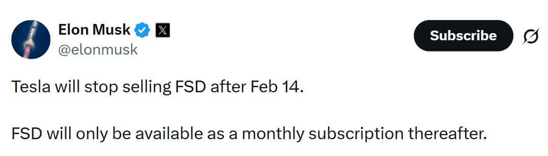 Tesla Subscription only FSD