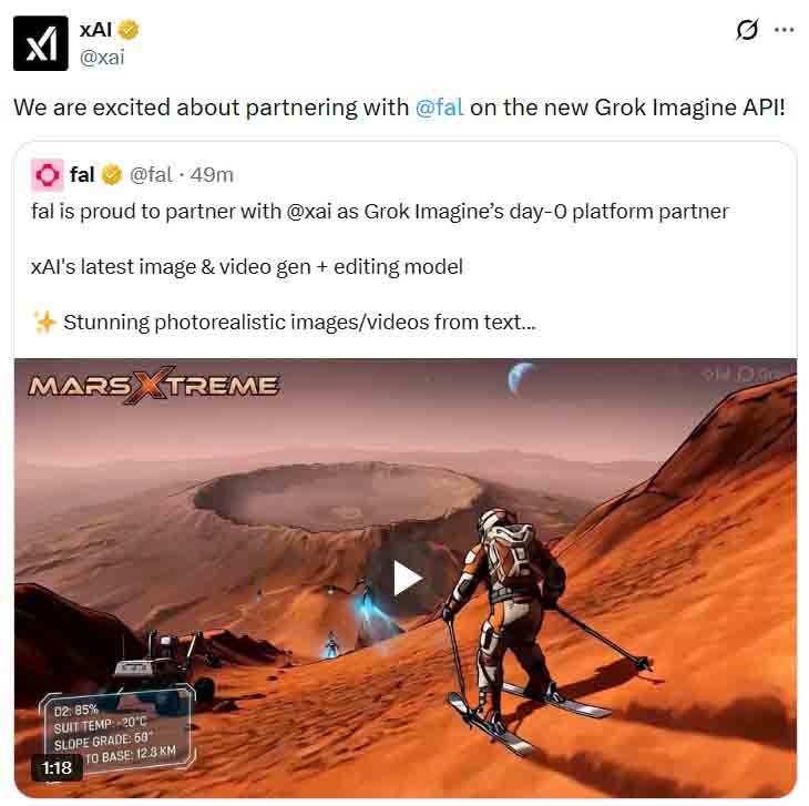 xAI Grok Imagine API partnership with Fal AI