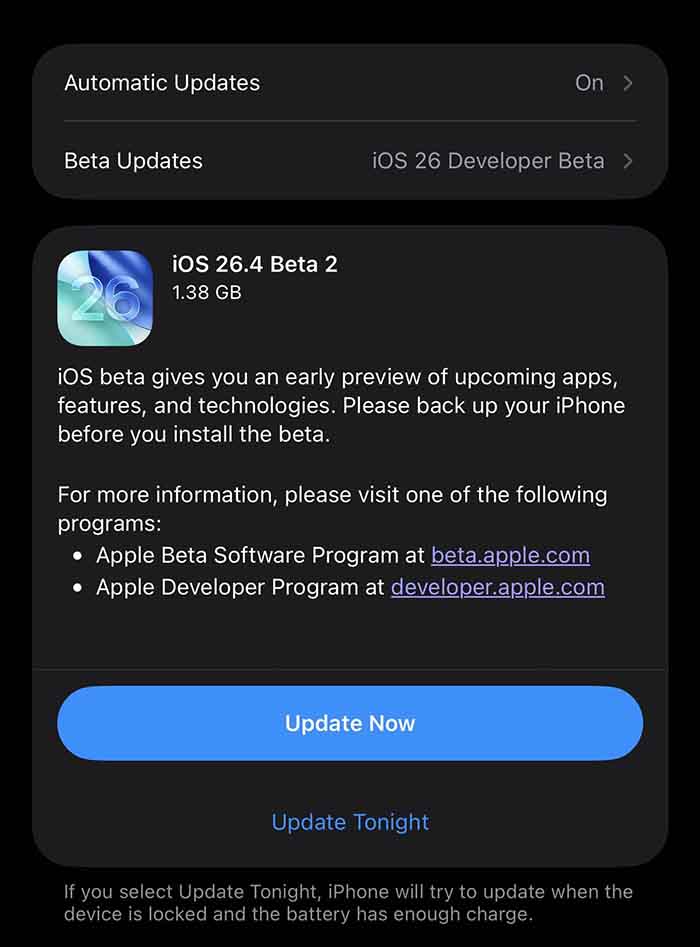 iOS 26.4 beta 2