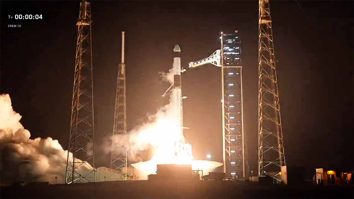 SpaceX Falcon 9 rocket launched with Crew-12 human astronauts to the International Space Station
