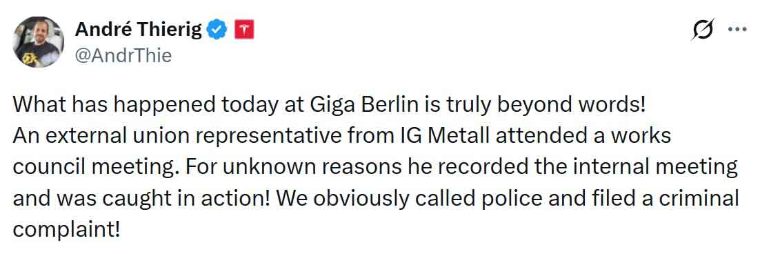 André Thierig, a Giga Berlin executive reveals IG Metall recording incident at Giga Berlin
