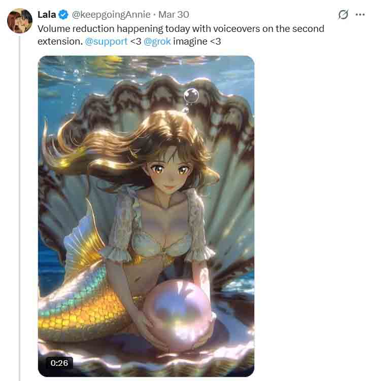 An X user reported an issue in Grok Imagine video extension feature, reducing volume