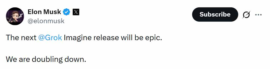 xAI Founder and CEO, Elon Musk said that the next Grok Imagine update will be epic